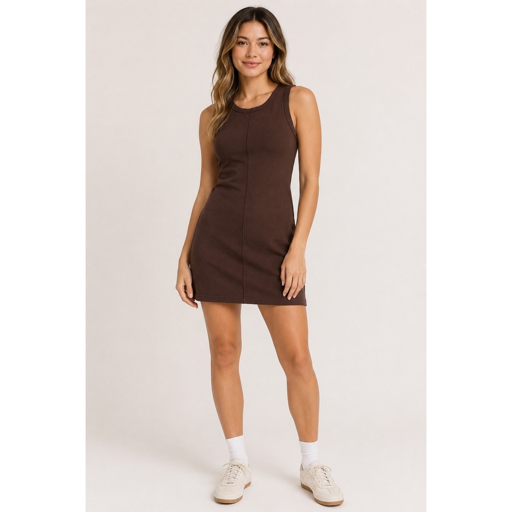 Tna Aritzia Queens Dress Rich Mocha Brown Ribbed Mini Bodycon XS NEW